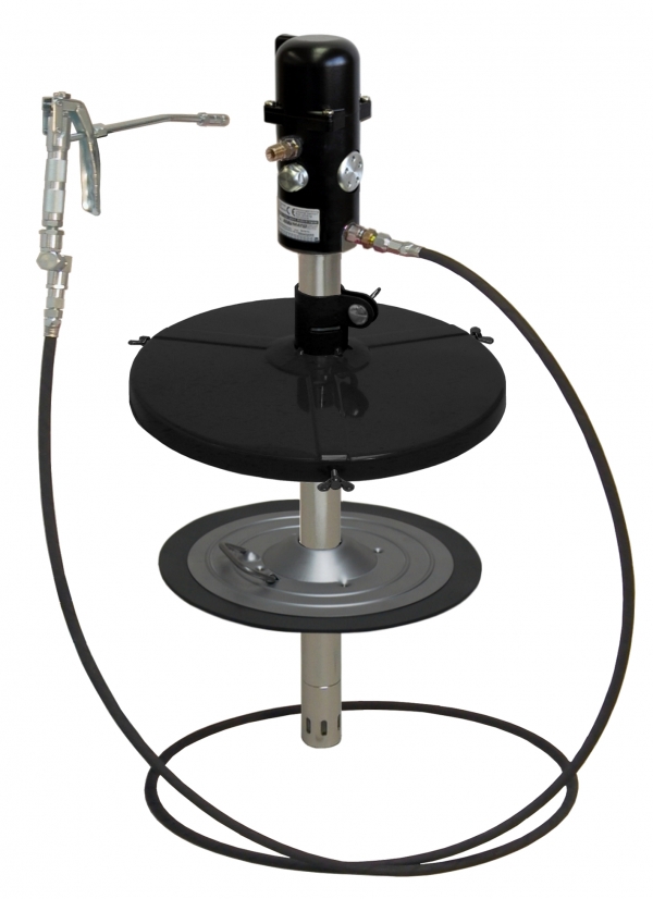 pneuMATO 55 grease pump unit, static<br>with 10 m high pressure rubber hose DN6&lt;/p&gt;for 10 kg kegs, Inner-Ø 215-230 mm