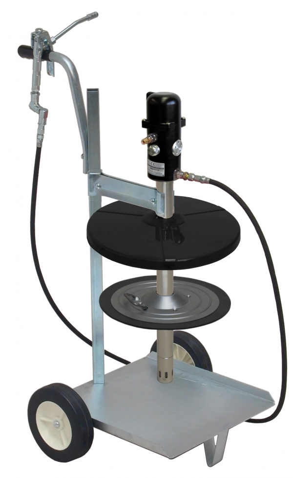 pneuMATO 55 grease pump unit, mobile<br>with 10 m high pressure rubber hose DN6&lt;/p&gt;for 18/20 kg kegs, Inner Ø 285-305 mm
